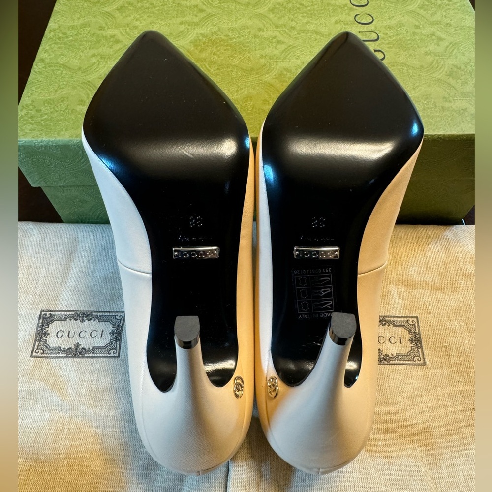 New Gucci GG High Heel Leather Beige Pumps Shoes 38 / US 8 - Picture 15 of 16